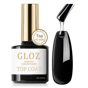 Gel Top Coat, 8ml No Wipe Gel Nail Polish High Gloss Top Coat Shiny Glossy Long Lasting Clear Top for Acrylic Nails, Need U V/LED Lamp for Home DIY Gift Salon