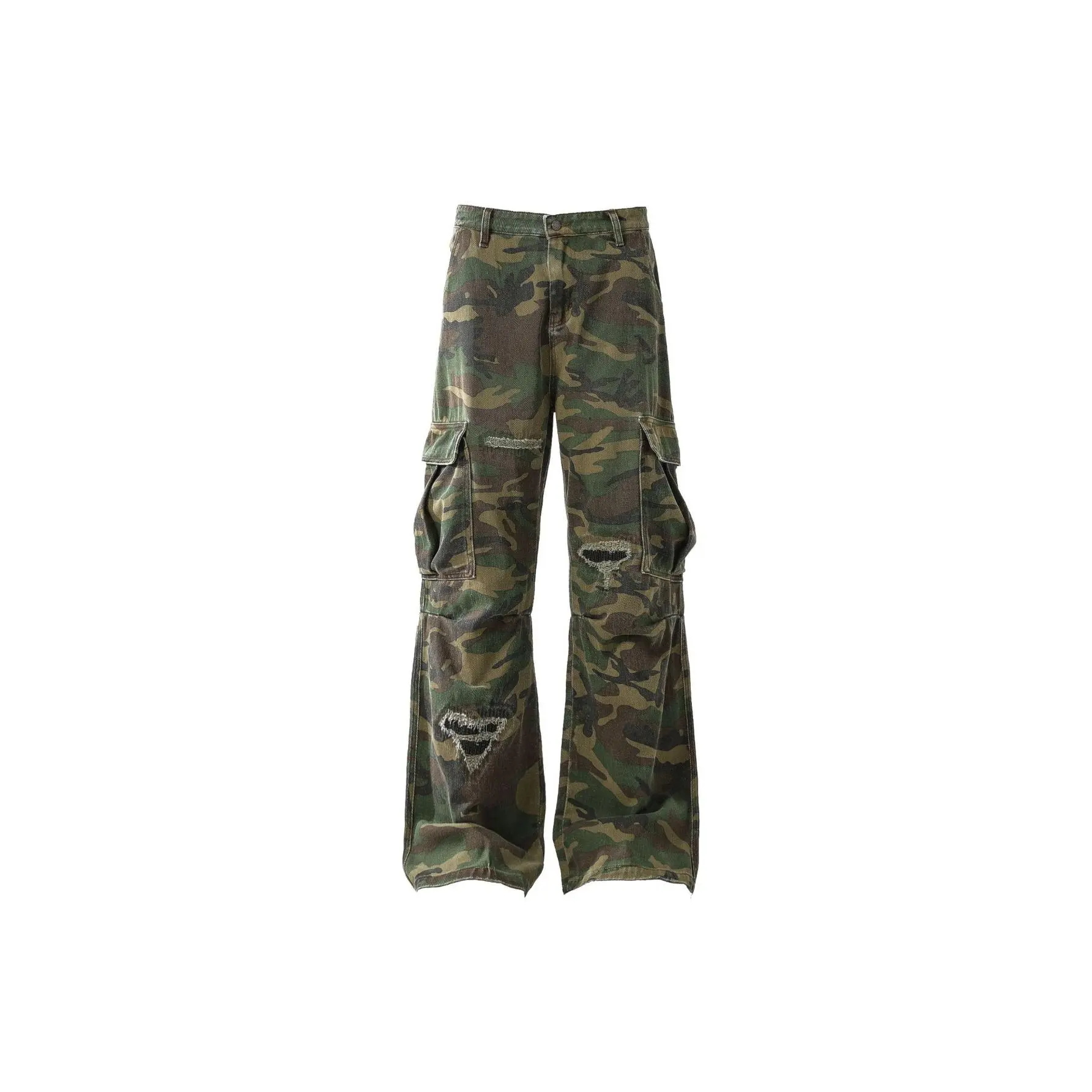 Men's Mid-Rise Sporty Cargo Joggers - New High Street American Retro Ripped Camouflage Tooling Casual Pants with Pockets, Slightly Pulled Fit (Sports & Outdoor Wear), Sporty Joggers
