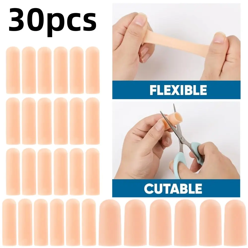 30 pcs Gel Finger Cots Silicone Fingers Covers Bandages Caps Sleeves Fingertip Protector Elastic Fingertip Bandages for Trigger Finger, Finger Arthritis, Finger Cracking