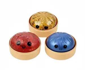 Colorful Bao Bun Squishy Toy Stress Relief Fidget Ball Realistic Steamed Bun with Steamer Stretchy Sensory Desk Toy Ideal Gift Choice for Adults Kids
