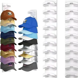 Hat Organizer for Baseball Caps Hold Up to 40 Hats, 2 Pack Hat Rack for Wall, Strong Adhesive Hat Storage Display Holder(White-2 Pack)