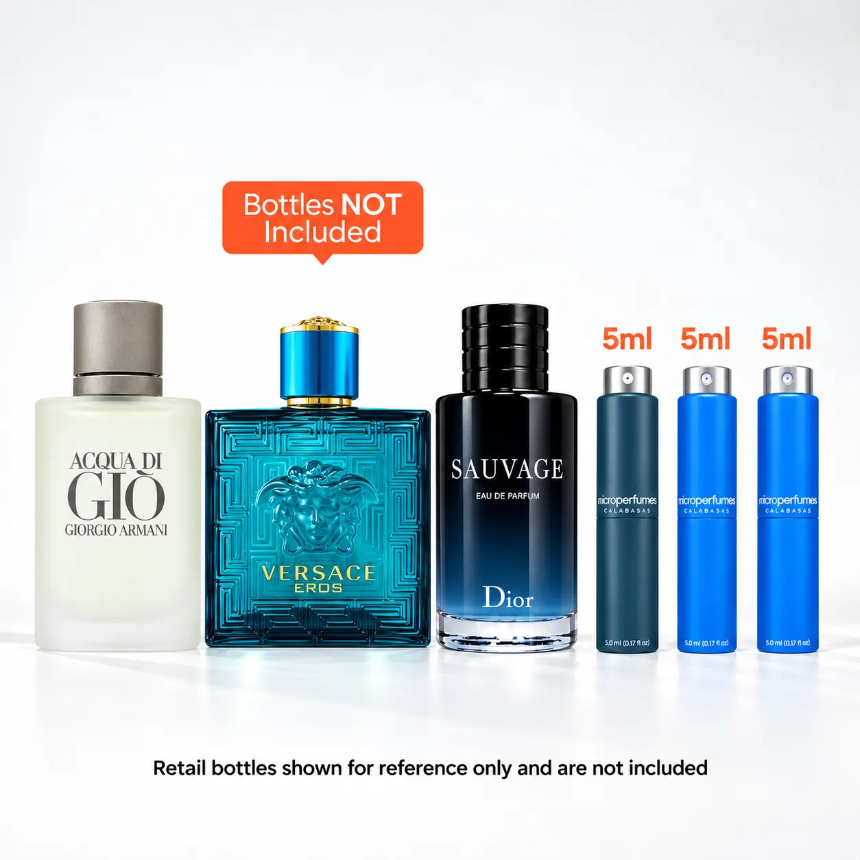3-Piece Fragrance Discovery Set | Eros EDT 5mL + Sauvage EDP 5mL + Acqua di Giò EDT 5mL