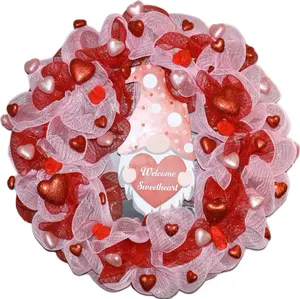 Welcome Sweetheart Wreath - Valentine's Day Decor with Heart Accents and Pink Mesh Design