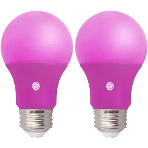2 Pack LED A19 Pink Light Bulb - 9W (60Watt Equivalent) - E26 Base Pink LED Pink Bulb, Party Decoration, Porch, Home Lighting, Holiday Lighting, Decorative Illumination