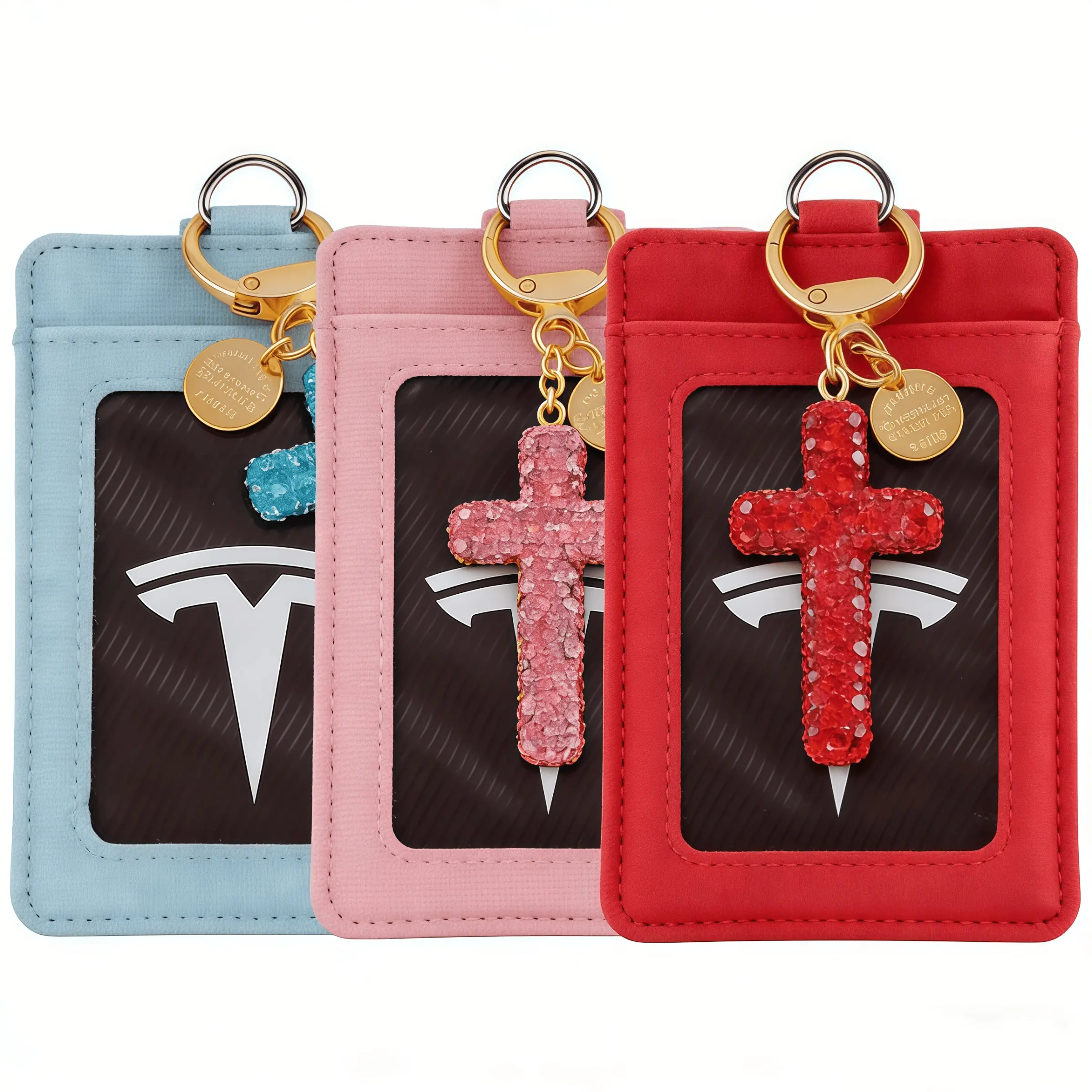 Fabric Card Case and Cross Keychain Set, Durable Fabric Material, Includes Rhinestone Cross Pendant, Perfect for ID Cards and Personal Use