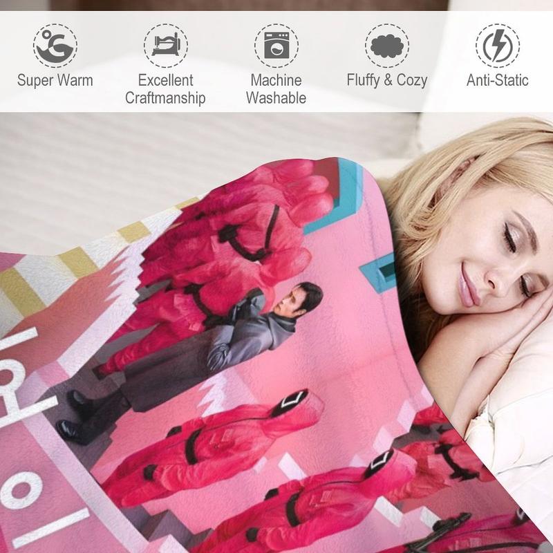 Cartoon Anime Squid Game Throw Blanket  Super Soft Fuzzy Cozy Warm Blanket Plush Fluffy Furry Blankets