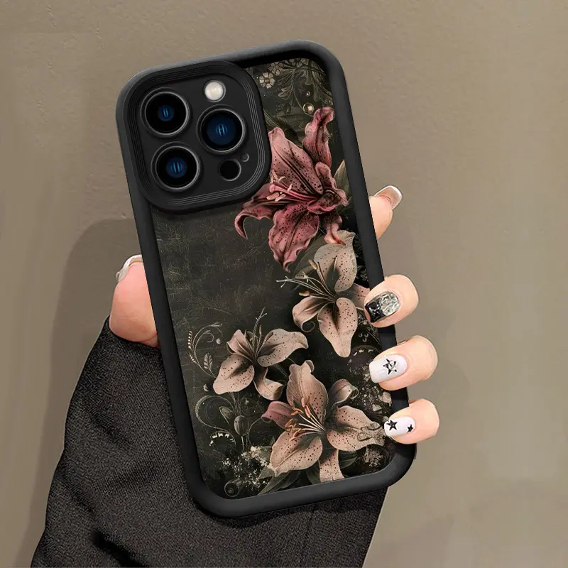 Vintage Flower Pattern Phone Case , Soft Silicone , Fully Protected and Shockproof For iPhone 17 16 15 Pro Max 14 16Pro 13 12 11 XSMAX Plus Mini Air 17E Girl Trendy