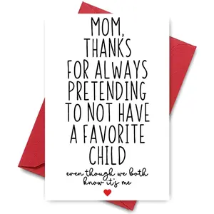 1PC Mom Favoritism Card, Ideal for Mother's Day, Mom Gift, Sweet Greeting, Handmade Paper Card for Loving Wishes, Positive Message Card, Mothers Day Cards, Inspirational Greeting Cards