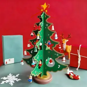 24-Day Christmas Countdown Calendar with Desktop Wooden Tree and 28 Ornaments - Includes Door Opener, Snowman, Santa Claus, Gingerbread Man, Nutcracker, and Other 24-Day Countdown Decorations, Christmas Gifts, Party Favors and Desktop Assembly Ornaments