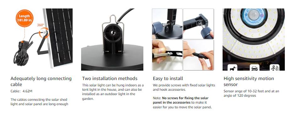 KUFUNG UFO Solar Shed Light 360° LED Pendant with Remote Motion Sensor Timer IP65 Waterproof for Outdoor Indoor Use 4400mAh Battery