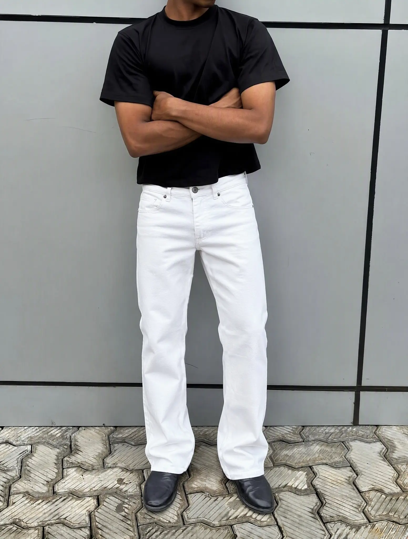 Men's Classic White Stretch Denim Jeans,Pure White Straight Leg Loose Fit Pants,Y2K Streetwear Old Money Minimalist Denim Trousers,Casual Bottoms