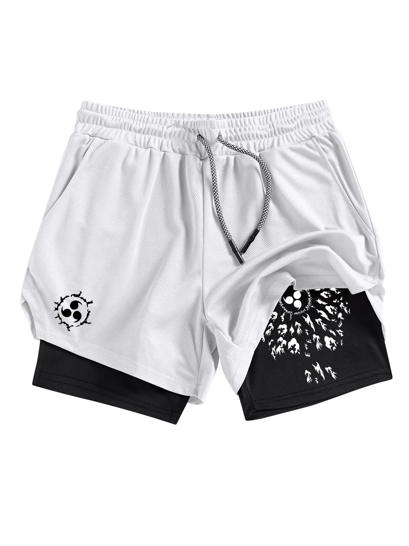 Men's Printed Multi-Pocket Layered Shorts, Summer Quick-Dry Breathable Fitness Running Athletic Wear Shorts, Sporty Fitted Style, Activewear Shorts