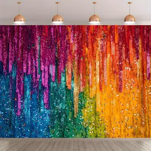 Colorful Tinsel Curtain Backdrop, 1 Count Colorful Flashing Background Banner, Wall Decoration for Party, Carnival Party Decoration, Photography Background, Ornaments, Party Decoration Supplies