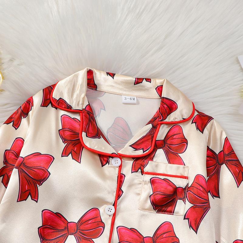 Baby Girls Pajamas, Long Sleeve Bow Print Furry Patchwork Button Closure Jumpsuit Sleepwear Loungewear