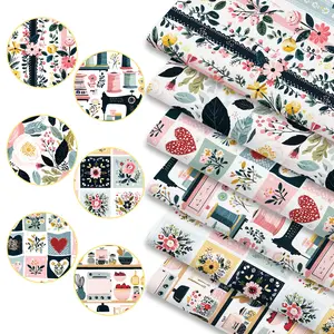 6pcs 45cmx50cm/17.72inx19.69in Light-Toned Vintage Checkered Floral Pattern Printed Fabric, Fresh Style Suitable for Quilting, Bedding, Tablecloth, Bags, Masks, Hats, Headbands, Pillowcases And Materials