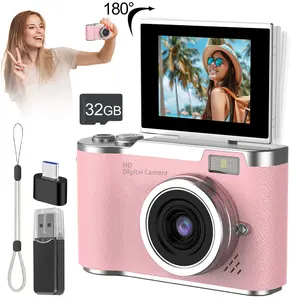 Digital camera (including 32GB SD card, USB charging cable, 8x digital zoom, 180 ° flip screen), HD Digital Camera, portable mini design, suitable for teenagers to use, ideal gift for girls
