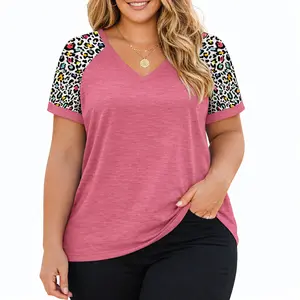 Plus Size Tops for Women Summer Raglan Color Block T Shirts Short Sleeve Loose Fit Tee