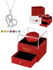 Heart Shaped Artificial Gemstone Decor Necklace with Rose Gift Box, Heart Design Necklace, Fashion Jewelry for Party, Daily Clothing Decor, Trendy All-match & Exquisite Jewelry for Birthday Gift