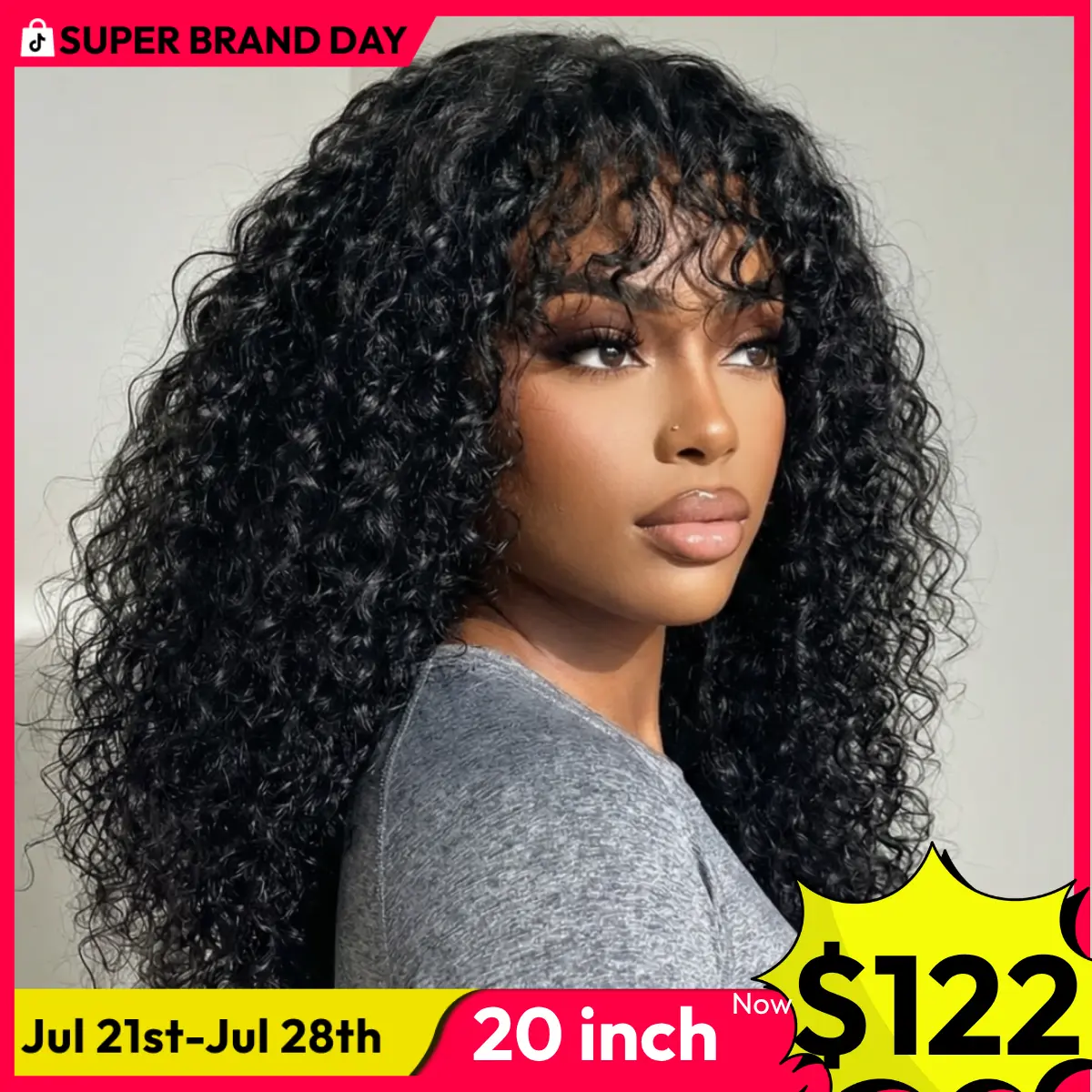 UNice Shaggy Waves Big Hair Wigs with Bangs Glueless 4X2 Lace T Part Human Hair Wigs Pre-Styled Wig with invisi Drawstring summer wig Super Brand Day