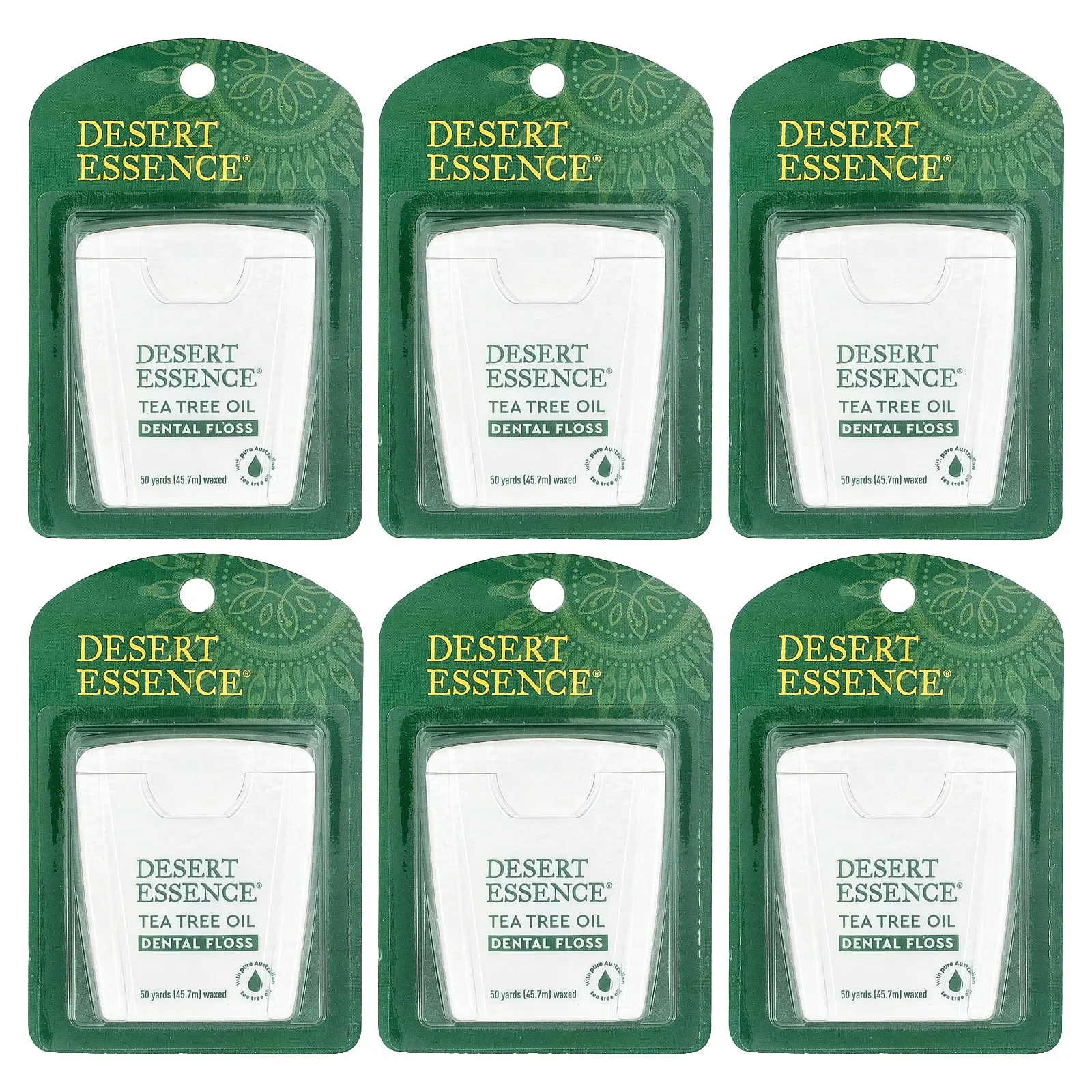 Desert Essence Dental Floss, Waxed, Tea Tree Oil, 6 Count, 50 yds (45.7 m) Each