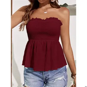 Tube Shirred Trim Frill Frenchy tiktok Smocked Spring Break Top