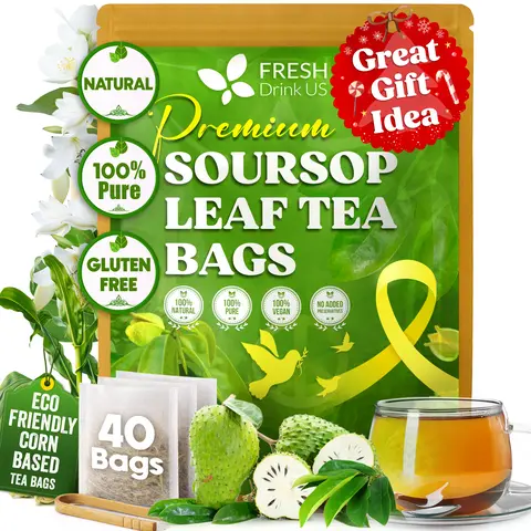 【FreshDrinkUS】 Soursop Tea, Premium Soursop Graviola Leaf Tea Bags, Guanábana leaves - Hojas de guanábana, 100% Natural and Pure from Soursop Leaves, Natural Digestion Support, Nutrient-Rich, No Sugar, No Caffeine