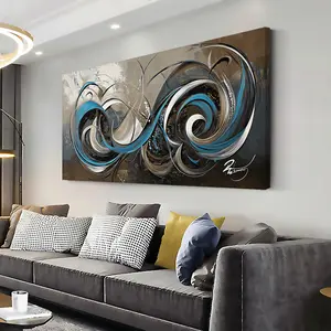 Modern Abstract Blue Grey Spiral Canvas Wall Art - Solid Wood Wrap Frame Horizontal Wall Decor, High Quality Ink Printing for Living Room, Bedroom, Office and Dining Room