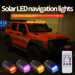 Solar-Powered LED Roof Light, Wireless Remote-Controlled USB Warning Flasher for Cars and Motorcycles (Navigation & Signal Lamp)
