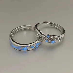 Couples' 2-Pc Adjustable Luminous Star Natural Crystal Rings, Vintage Luxury Glow-In-Dark Y2K Jewelry, Valentine's Day Love Gift