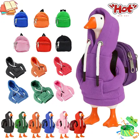 7-Inch Animal Design Desk Goose 2-Pack Mini Outfit Set - Purple Hoodie & Backpack, DIY Specialty Toy Accessory for Students, Fall Campus-Themed Decor for Goose Lovers
