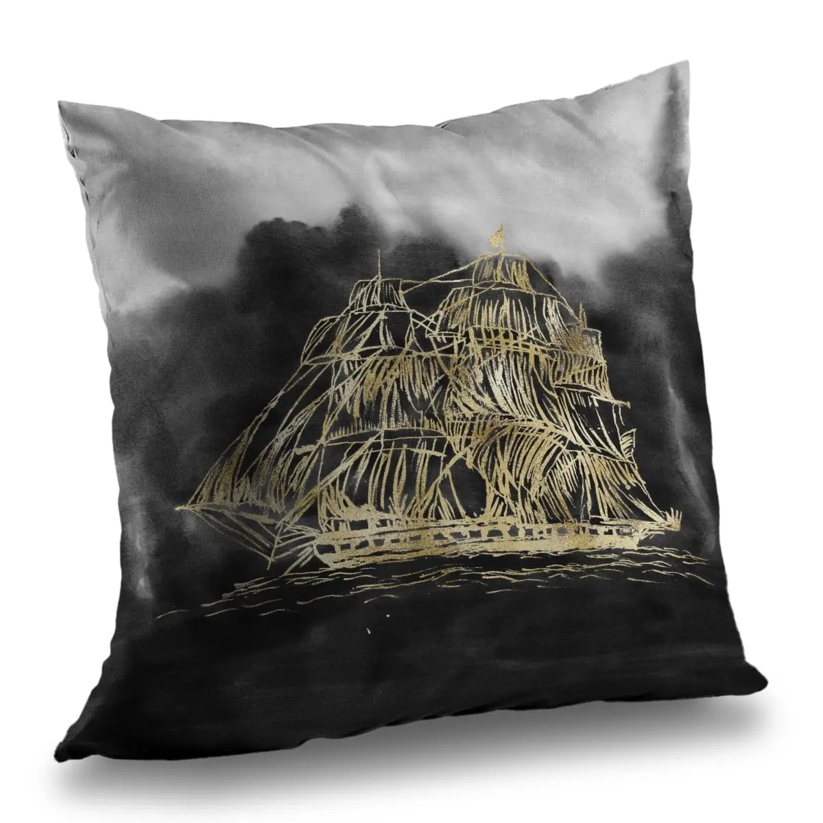 Begin Home Decor C1PT1414XQ3JZ1 14x14 in Nautical Old Sailing Ship Exploration Throw Pillow - Statement Interiors Home Decor Accent
