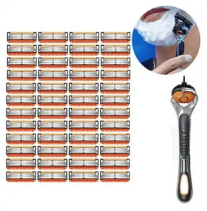 Ergonomic Razor Blade Collection 1 Handle 48 Refills 6 Layer Blade Ultra Sharp Stainless Steel Blades For Smooth Shaving