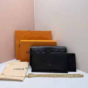 Pre-owned Louis Vuitton Pochette Félicie in Black Monogram Empreinte Leather with Gold Hardware HK