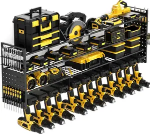 52'' Heavy Duty Power Tool Organizer Rack | 660lbs Capacity 4-Tier Wall Mount Garage Storage Shelf | Adjustable Pegboard Tool Storage for Workshop, Garage, and DIY Enthusiasts