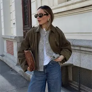 Women's Bomber Jackets Coats Fashion Turn-down Collar Long Sleeve Oversize Coats 2025 Autumn Ladies Vintage Outerwear Chic Tops