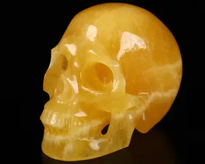 Huge 5.0" Beeswax Jade Carved Crystal Skull,Realistic, Crystal Healing