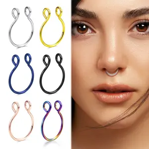 Fake Septum Hoop Nose Ring 5 PCS Clip On Non-Pierced Faux Body Piercing Jewelry 6 color options