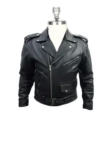 Men’s Classic Cowhide Leather Biker Jacket – Vintage Moto Style with Belted Waist