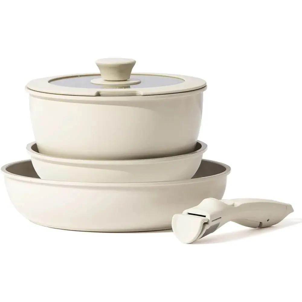 Redchef 5-Piece Ceramic Cookware Set - Non-Stick Frying Pots and Pans with Removable/Detachable Handle