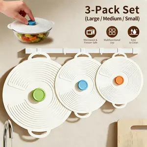 3 Pack Reusable Silicone Lids for Food Storage, Microwave Safe, Heat & Cold Resistant (-40°F to 446°F), Airtight Bowl Covers with Hanging Hole, Space-Saving Collapsible Design