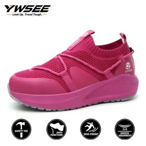 YWSEE Women's Steel Toe Casual Walking Shoes - Ankle-High Lightweight Lace-Up Nonslip Protective Safety Sneakers, Puncture-Resistant, Cushioned, Breathable for All-Day Standing & Wet Floors