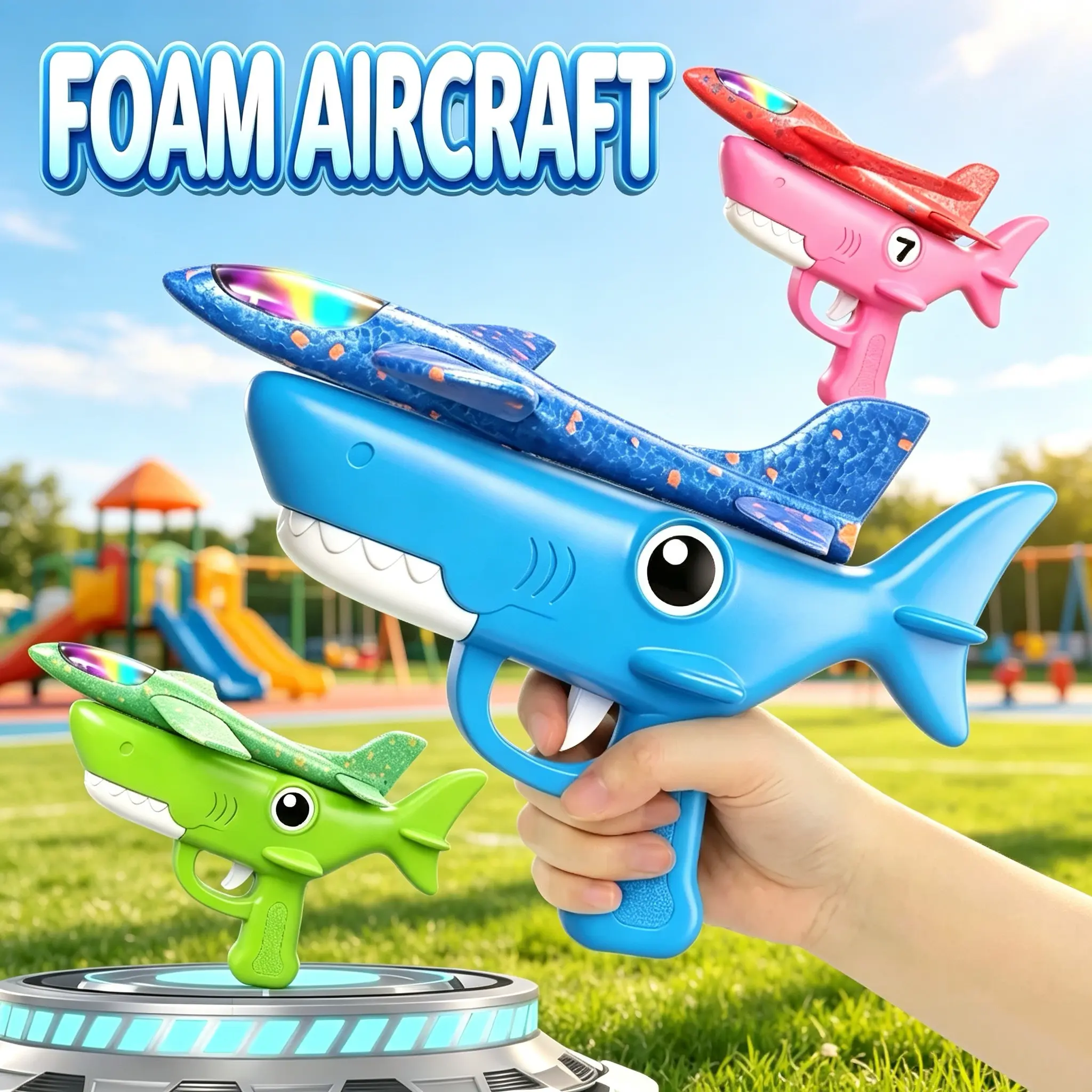 Shark Airplane Launcher Toys, Foam Glider Catapult Toy for Kids, Outdoor Flying Toy for Boys and Girls Ages 4-12, Birthday Gift for Kids