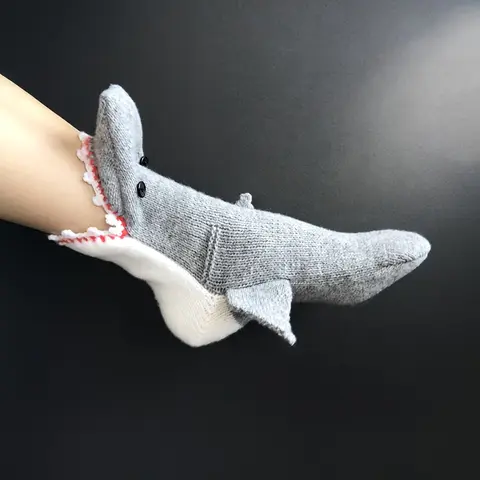 Unisex Handmade Crochet Cartoon Shark Pattern 3D Warm Floor Socks