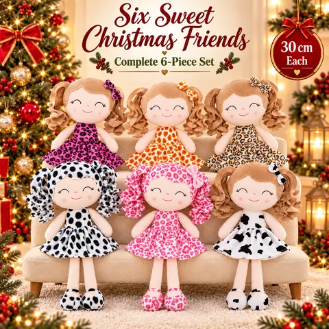 6PCS Christmas & Birthday Gifts for Girls,  12 Inch Plush Doll Set, Soft Stuffed Rag Dolls for Toddlers Kids Party Favors & Room Decor