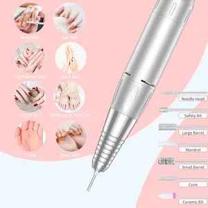Portable Nail Drill Professional 35000 RPM, MOCOWIND Rechargeable Electric Nail File Machine E File for Acrylic Gel Polishing Removing, Cordless E-File with Bits Kit for Manicure Salon Home,Pink Compact Aluminium Pack Cutics