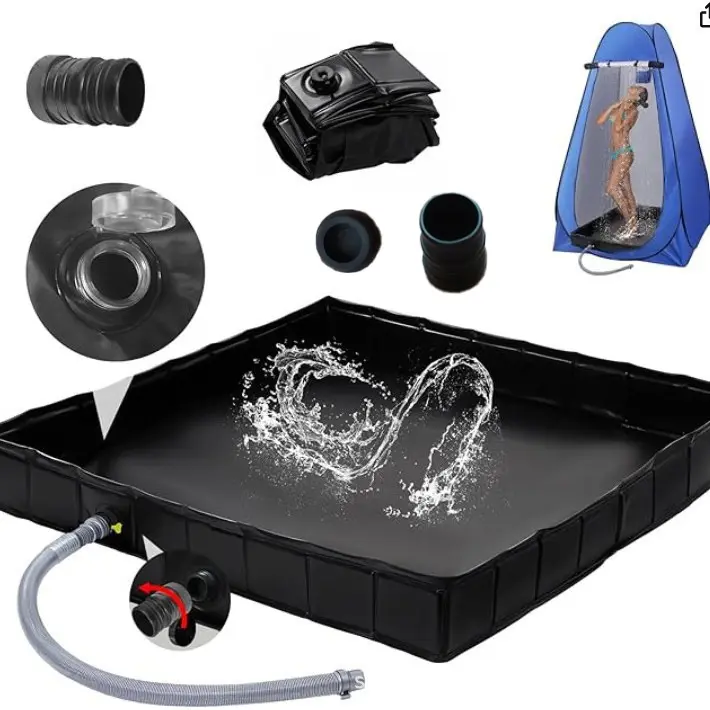 Upgraded Portable Shower Pan 41" x 41" x 5" with Mesh Storage Bag, Foldable Camping Shower Base & Floor with Detachable Drain Pipe Ideal for...