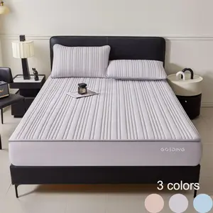 2/3pcs Quilted Cooling Mattress Protector with Pillowcases, Soft Ice Silk Fitted Sheet, Breathable Stretch Fabric, Non-Slip Elastic Bed Cover for Summer