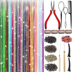 Hair Tinsel 24 Colors 7800 Strands Hair Tinsel Kit with Tools 48 Inch Glitter Tinsel Hair Extensions Festive Party Fairy Hair Tinsel Kit for Women Girls Hair Accessories