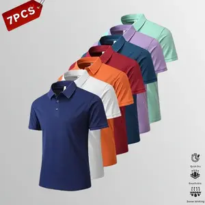 Pack of 7, Men's Summer Three-Piece Polo Shirt Set Solid-Color Casual Design Stylish and Versatile Suitable for Leisure, Business, and Sports Occasions Orange/Black/Navy Blue/Green Combo Set
