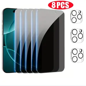 8 Piece Set for iPhone 13 15 14 16 16E Plus Max Privacy Screen Protector Anti-Spy Tempered Glass Film.